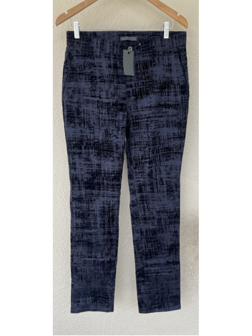 NWT $498 John Varvatos Motor City Flocked Cotton Pants Navy Slim Fit Men Size 31